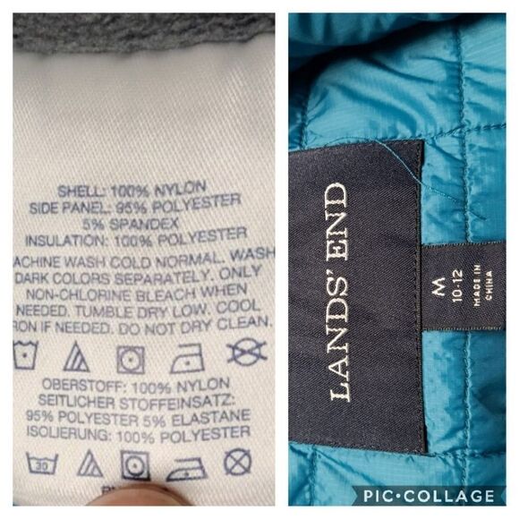 LANDS' END Blue Gray Side Panel 3 Pockets Vest Jacket Full Zip Size M High Neck - Picture 10 of 11